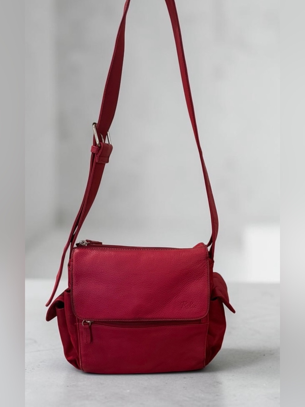 Relic by Fossil Red Crossbody Shoulder Bag Adjustable Strap Multi Pocket